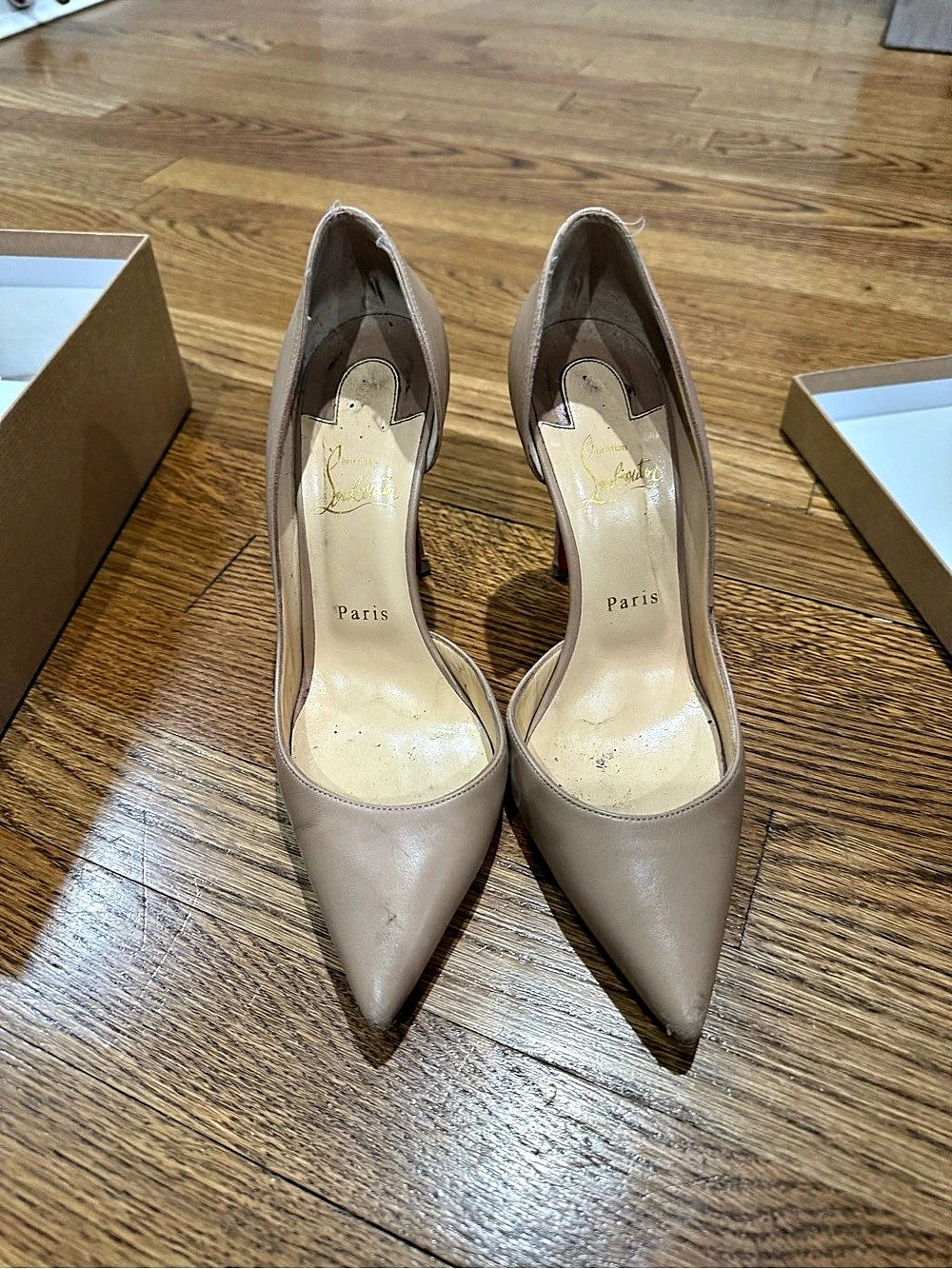 Christian Louboutin Iriza 100 Nappa Pointed-Toe Heels in Brown EU 38.5